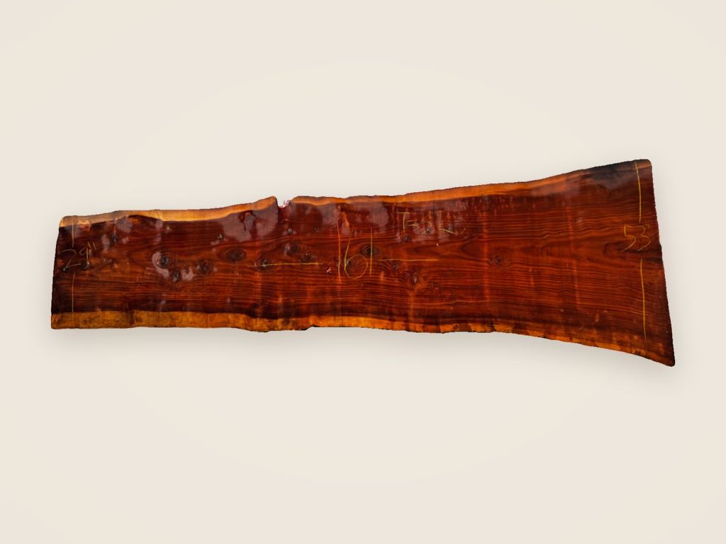 Slab RW 29, redwood, photographed from above on a plain backdrop
