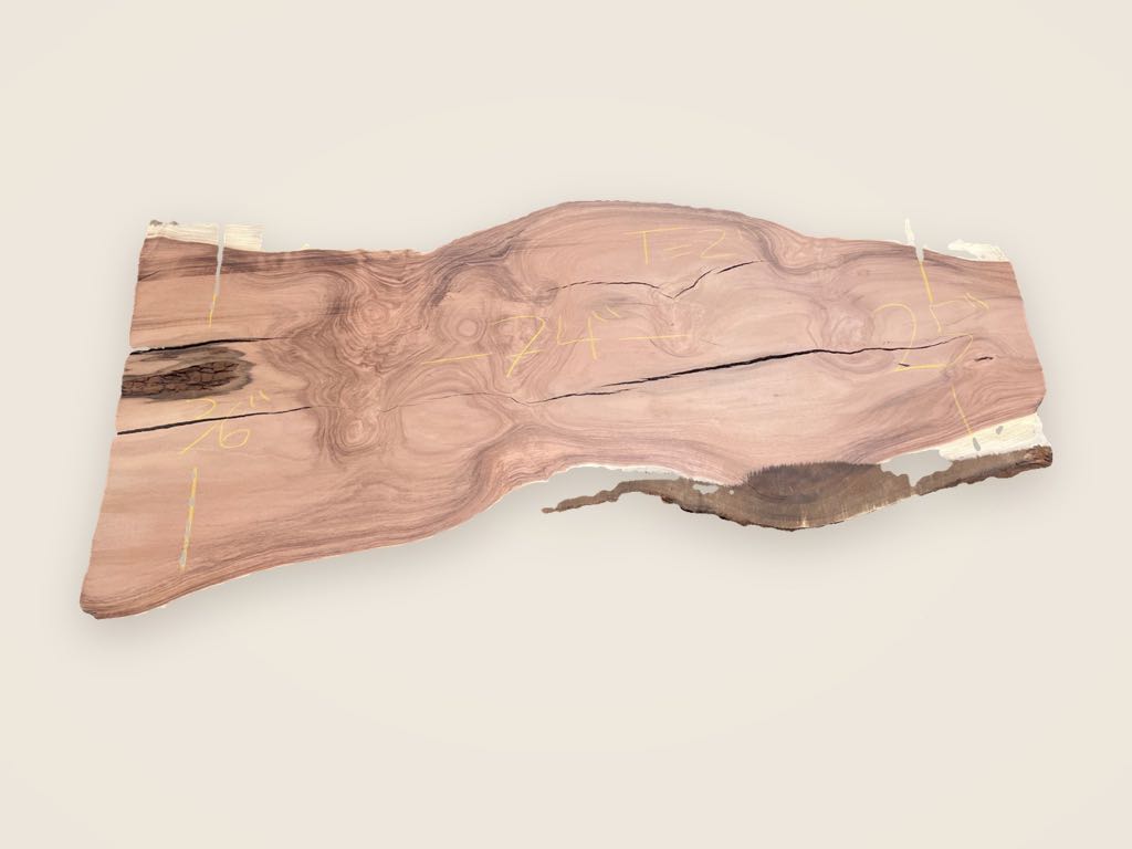 Slab RW 34, redwood, photographed from above on a plain backdrop