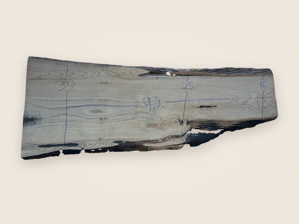 Slab WA 22, white ash, photographed from above on a plain backdrop